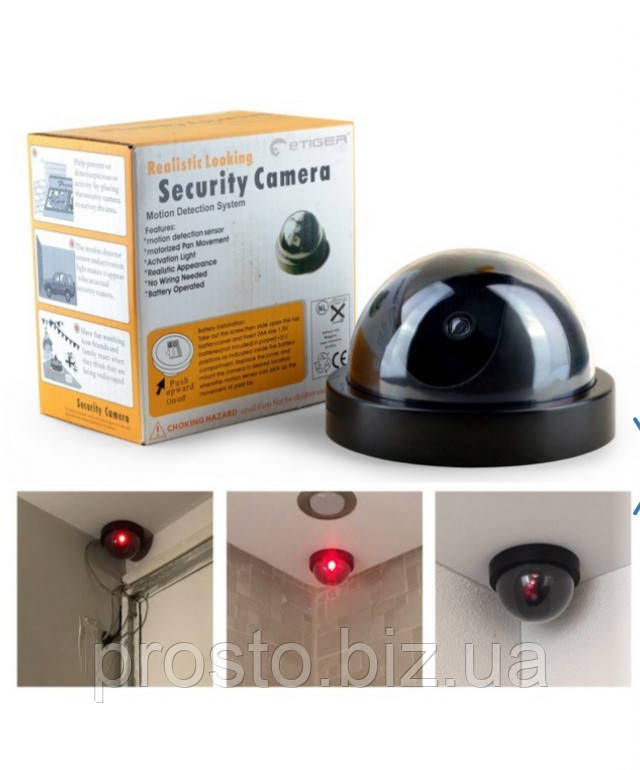 Муляж камери CAMERA DUMMY думами стельова з червоним світлом купольна, не настояючи з датчиком руху, фото 1