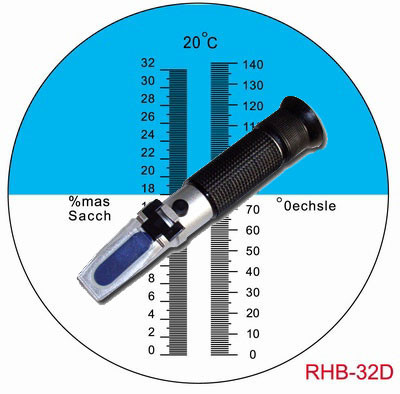 RHB-32 D ATC Портативный рефрактометр Brix (Сахароза от 0 до 32 %) Оechsle (0-140) ATC - фото 3 - id-p518605374