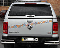 Защита заднего бампера уголки двойные из нержавейки на Volkswagen Amarok 2010