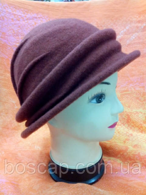 Женская шляпка из мягкой валяной шерсти, ТМ Rabionek, цвет коричневый, тон 192, размер 55-56 - фото 2 - id-p518633232