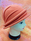 Жіноча зимова капелюшка з м'якої валяної вовни, TM Rabionek, колір помаранчевий, тон 590, розмір 55-56, фото 2