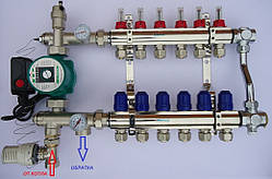 Колектор на 6 виходів для теплої підлоги з преміумвузлом
