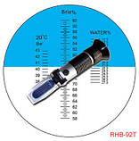 Рефрактометр RHB — 92 ATC для меду. Має 3 шкали: Be°(38-43), Brix%(58-92), вода %(12-27), фото 2