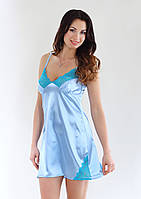 Сорочка з атласної тканини з мереживом, небесно-блакитний колір, розмір SM (EU38, RUS44)