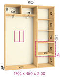 Шафа купе 2-дверний ширина 1700мм, глибина 450мм, висота 2100 мм. Каталог Одеса замовити, фото 2