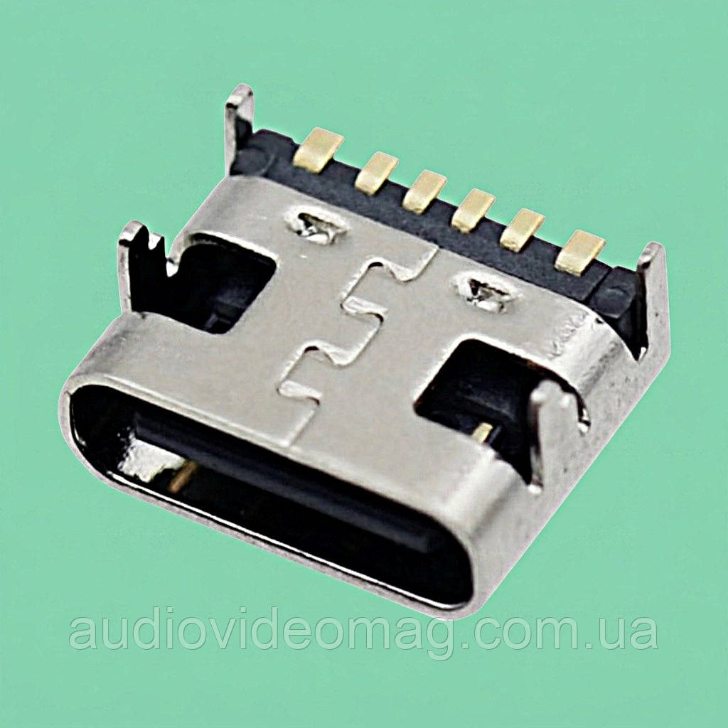 Гніздо USB Type-C 6-pin для живлення та зарядки (SMD виводи, комбінований монтаж 4 DIP ніжки), фото 1