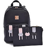 Рюкзак жіночий Коти з клатчем косметичкою (чорний), фото 3