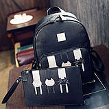 Рюкзак жіночий Коти з клатчем косметичкою (чорний), фото 2