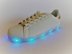 Кросівки LED світні, з підзаряджанням, білі підліткові на шнурівці