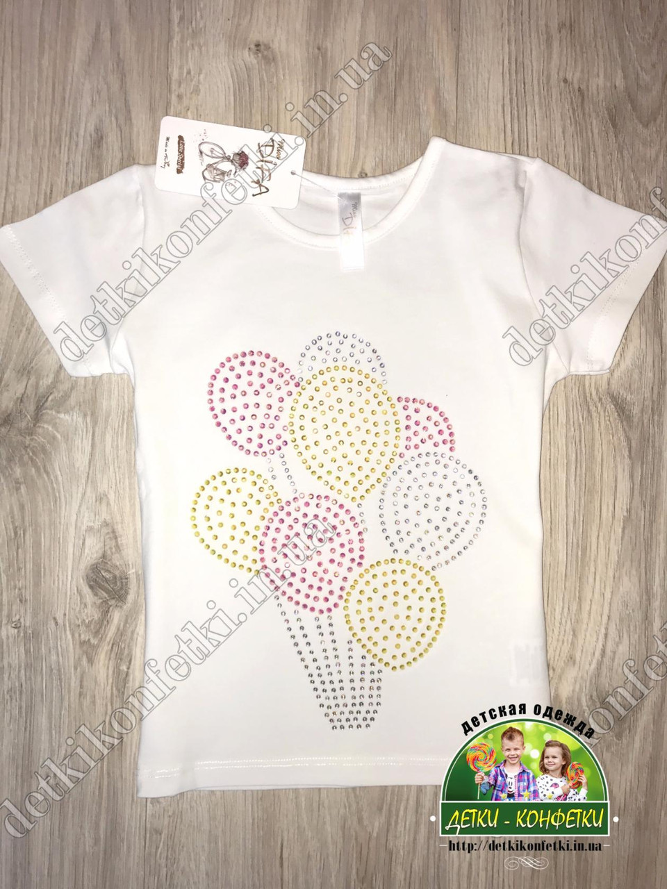Футболка с камешками для девочки 5-6 лет