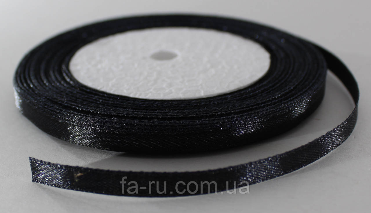 Стрічка атласна. Колір чорний. Ширина — 0,7 см, довжина — 23 м, фото 1