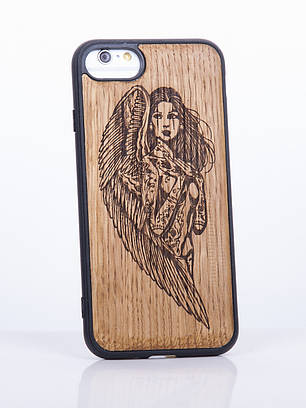 Чохол iPhone 7 з накладкою з дерева "ANGEL", фото 1