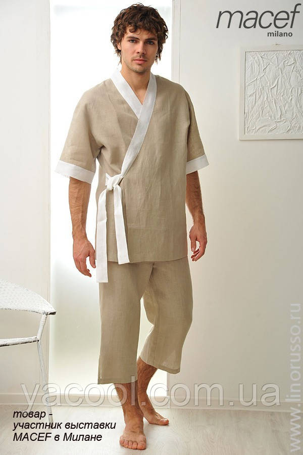 Мужская льняная пижама. Домашняя льняная мужская одежда брюки и рубаха - фото 1 - id-p519205157