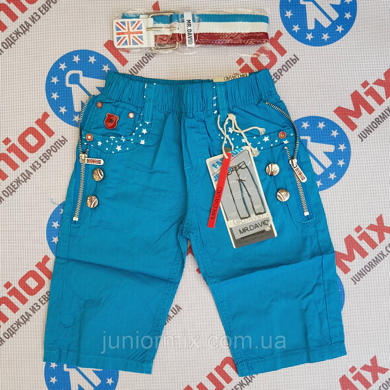 Дитячі котонові бриджі в дрібну смужку з ременем MR. DAVID