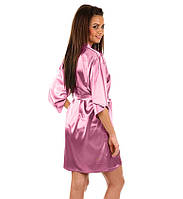 Атласный халат с пеньюаром светло-розовый