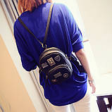 Рюкзак жіночий шкіряний міні з ведмедиком (чорний), фото 5