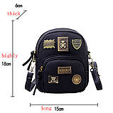 Рюкзак жіночий шкіряний міні з ведмедиком (чорний), фото 3