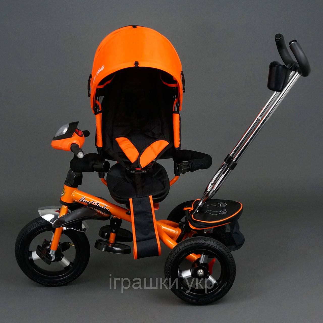 Триколісний дитячий велосипед Best Trike 6590 жовтогарячий із надувними колесами, фото 1