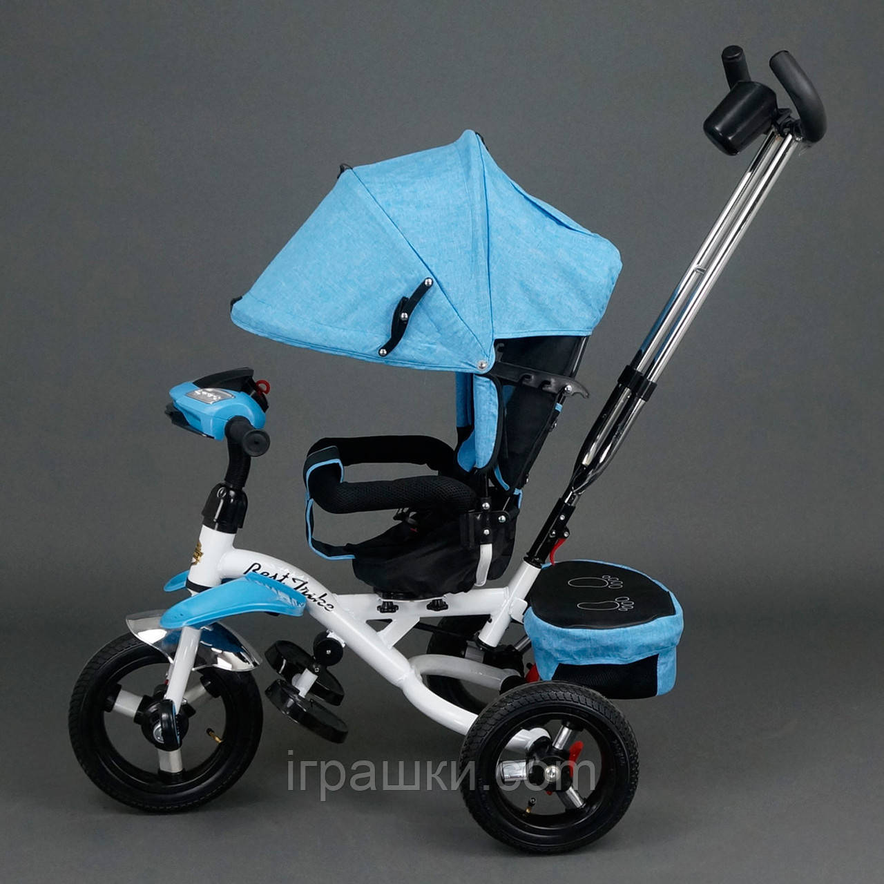 Трехколёсный детский велосипед Best Trike 6595 голубой с надувными колесами