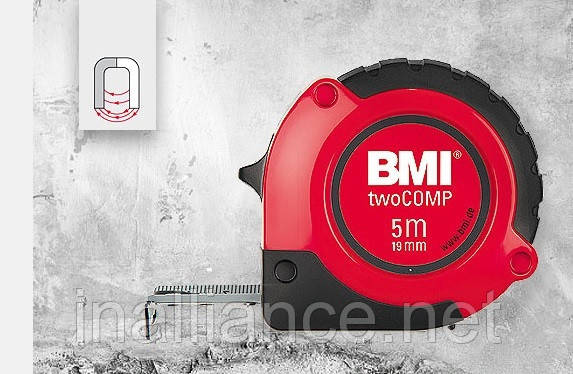 Рулетка вимірювальна 5 метрів магнітна twoCOMP BMI 472541021M