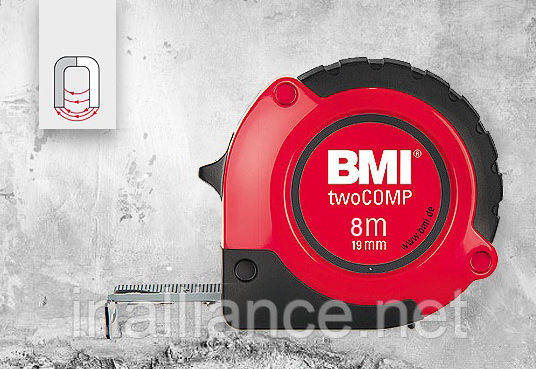 Рулетка вимірювальна 8 метрів магнітна twoCOMP BMI 472841021M