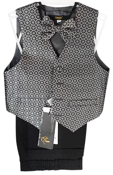 Дитячий ошатний костюм (штани, жилет, метелик), р. 2-6 років, кружечки чорний