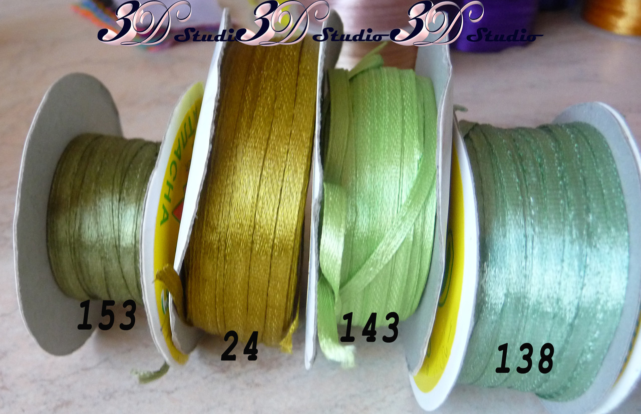 Стрічка атласна колір темний хакі №24 шириною 0,3 см - від 10 м, фото 1