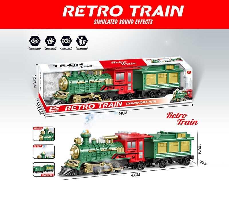 Потяг 2183 (30) довжина - 43 см, парогенерація, звуки, інерція, підсвічування, на батарейках, 1 вагон, в коробці, фото 1