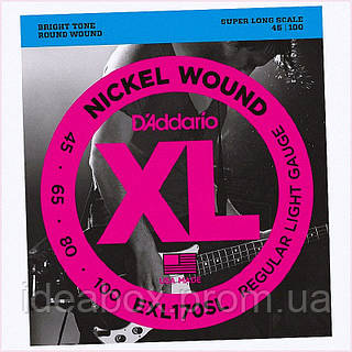 Струни для бас-гітари D'Addario EXL170SL Nickel Wound Regular Light Electric Bass Strings Super Lo, 6555K99KM7
