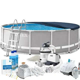 Каркасный бассейн MaxPro Intex 26724-11в1 457 х 107 см (бассейн, подстилка, лестница, фильтр 5 700 л/ч, песок, хлоргенератор 7