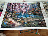 Картина для малювання камінням Diamond painting Алмазна вишивка "Квітне дерево біля річки" повна, фото 3