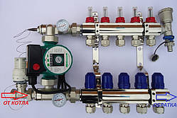 Гребінець (колектор) для теплої підлоги 2-12 виходів у складі зі стандартним вузлом