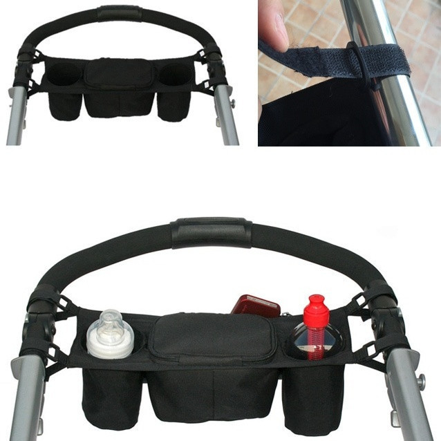 Органайзер для пляшечок і дрібниць на ручку коляски. Колір чорний. (80073), фото 1