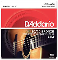 Струны для акустической гитары D`ADDARIO EJ12 80/20 BRONZE MEDIUM 13-56