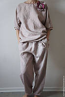 Женская домашняя натуральная льняная одежда, пижама из льна