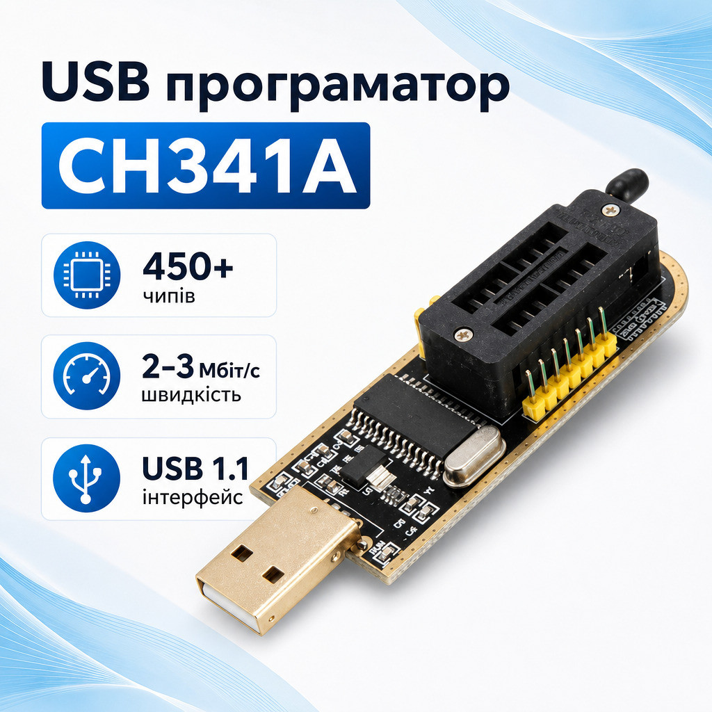USB міні програматор CH341A для 24Cxx EEPROM та 25xx SPI FLASH підтримка понад 450 мікросхем швидкість 2-3 Мбітс живлення від USB, фото 1
