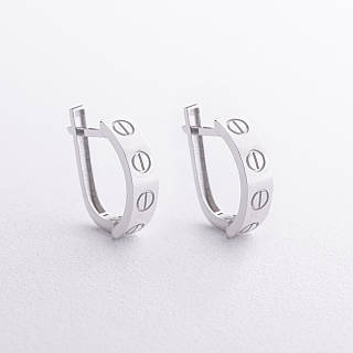 Серьги "Love" в белом золоте с09360