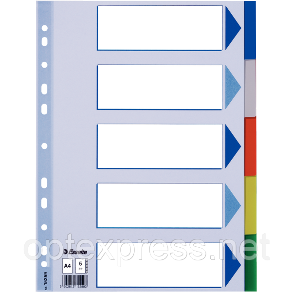 Роздільники пластикові з ПП A4 Esselte, 5 аркушів