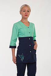 Жіночий медичний костюм ментолового кольору на кнопках (з 40 по 60)