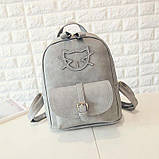 Рюкзак жіночий матовий Кіт з клатчем (сірий), фото 2