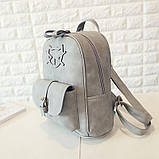 Рюкзак жіночий матовий Кіт з клатчем (сірий), фото 4
