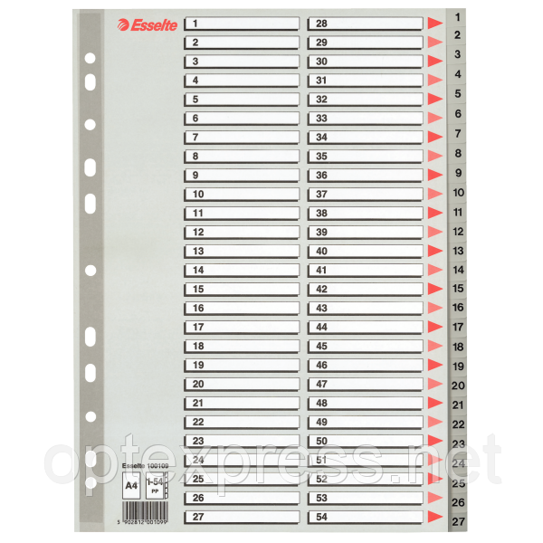Розділювачі пластикові з ПП, цифрові A4 Esselte, 1-54