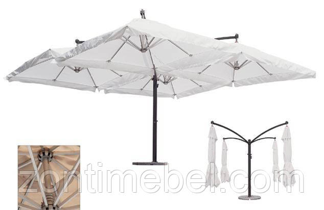 Велика чотирикупульна посилена парасолька Квадро (6х6м) — для кафе літнього майданчика та ресторану