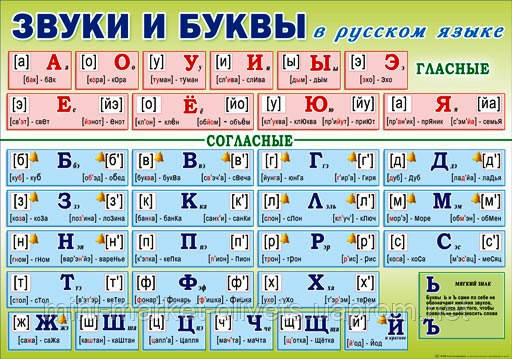 Плакат Звуки и буквы в русском языке 480х676 мм - фото 1 - id-p520696300