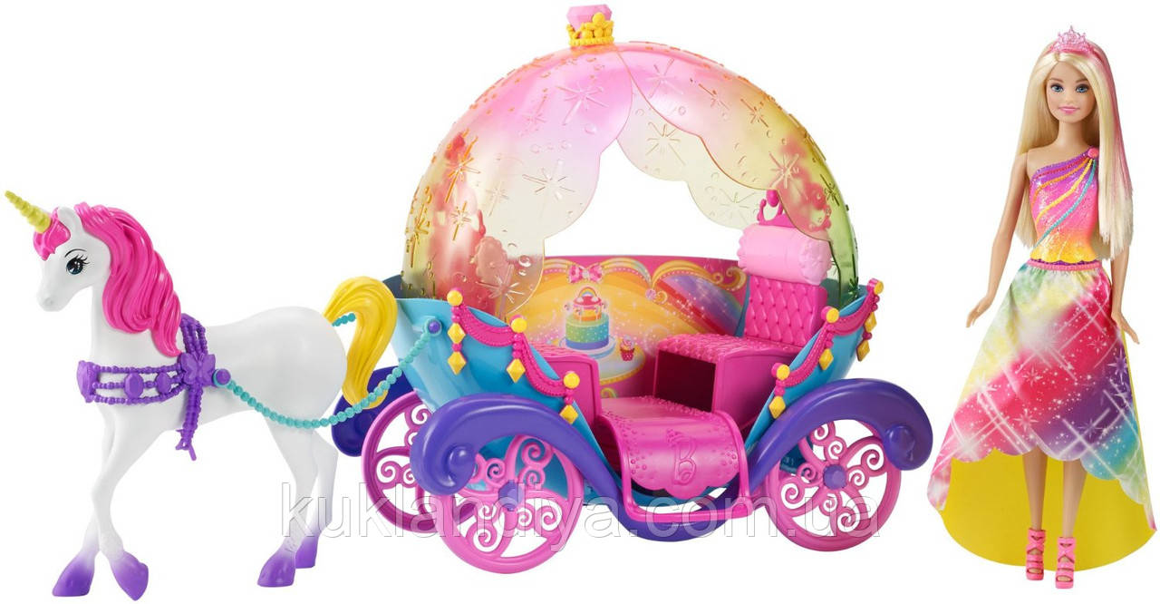 Набір лялька Барбі/Dreamtopia Rainbow Cove Playset з каретою