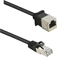 Сетевой кабель Renkforce RF-4394121 RJ45, патч-кабель CAT 5e F/UTP 1,00 м, черный, с фиксирующими крючками и позолоченными контакт