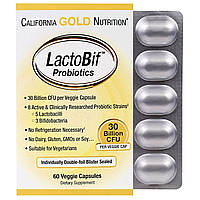California Gold Nutrition, Пробиотики LactoBif, 30 млрд КОЕ, 60 шт, CGN-00965