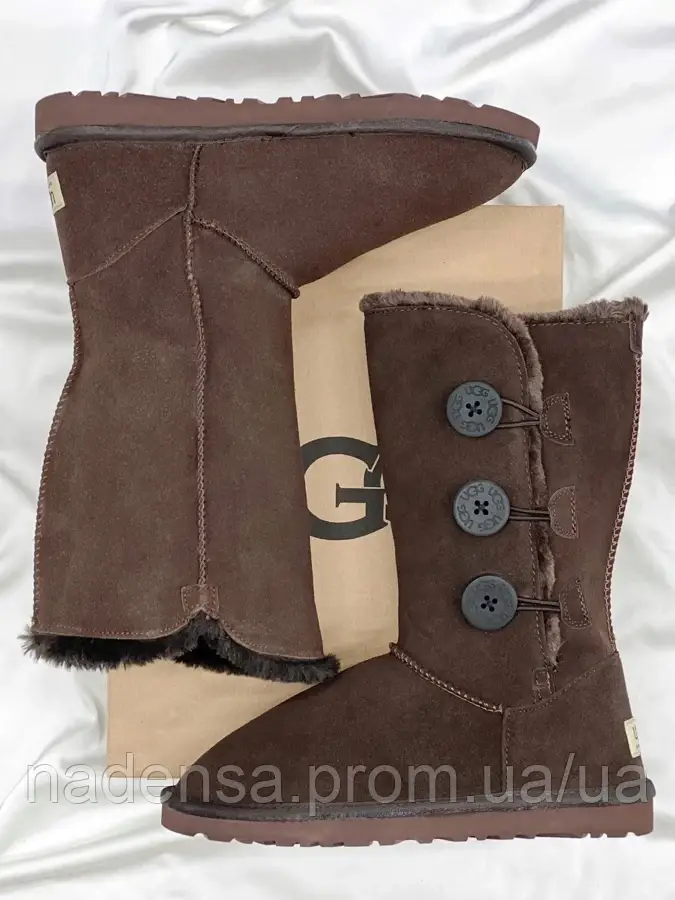 Угги UGG Bailey Button Triplet II Brown Mocha женские кожаные коричневые весна-осень, стелька 24 см, размер 38, фото 1