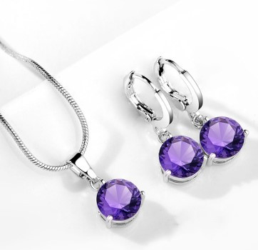 Комплект прикрас з фіанітами "Тріо Violet" - ланцюжок, кулон, сережки
