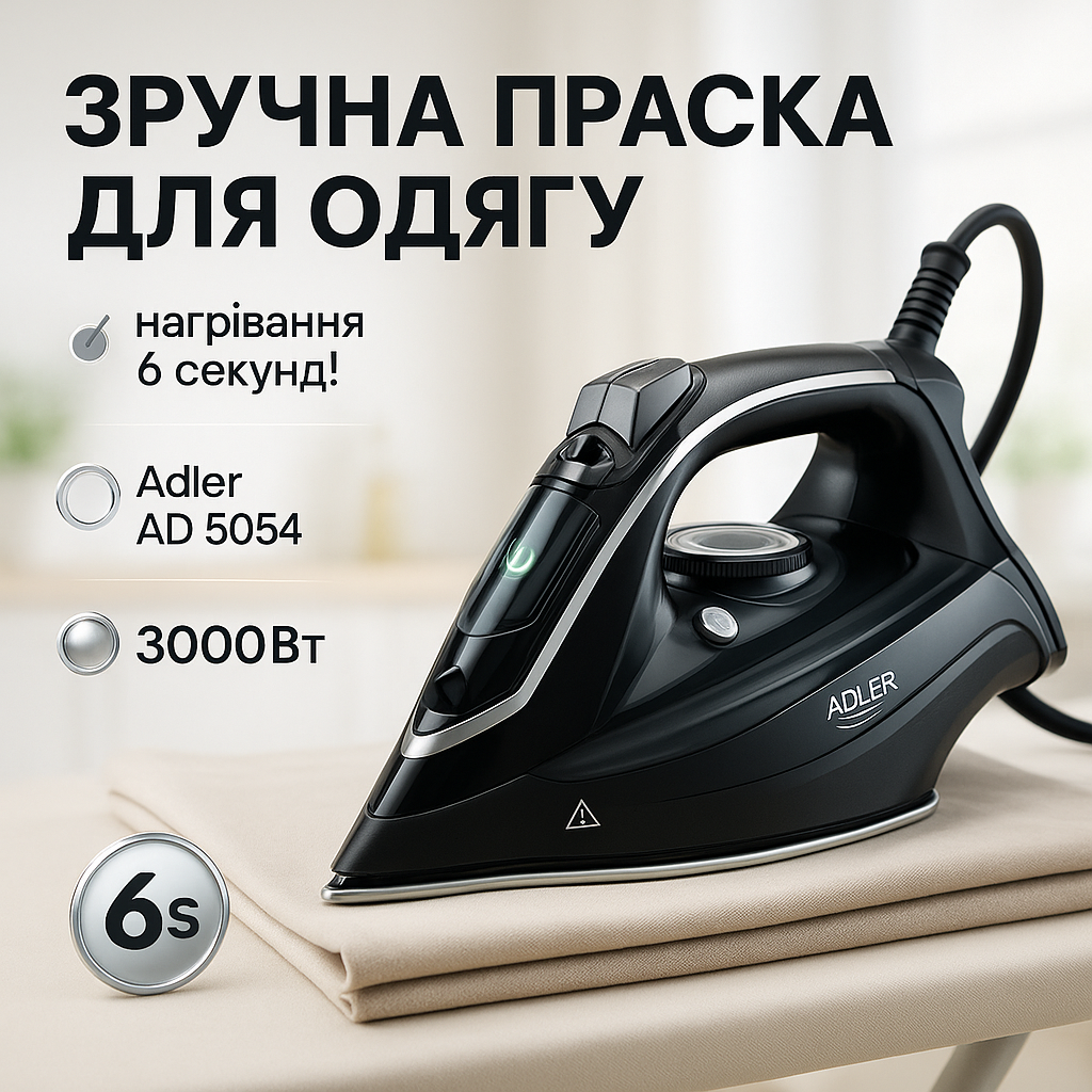 Потужна парова праска Adler AD 5054 3000Вт, Ергономічна парова праска для свіжості одягу MU-87, фото 1